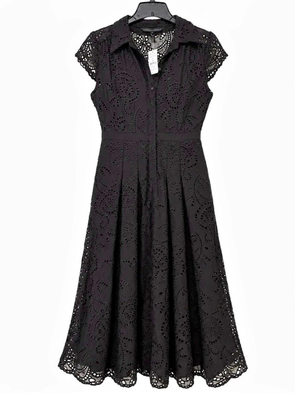 White House Black Market Black Eyelet Midi dress nwt